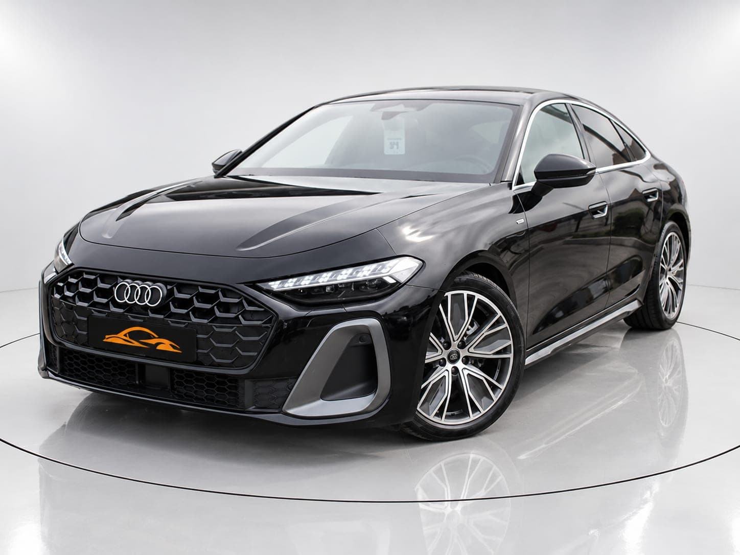Audi A5 S line in black, front three-quarter view