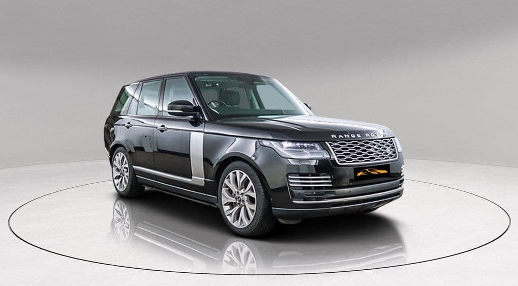 Range Rover P400e Autobiography in black — front three-quarter view