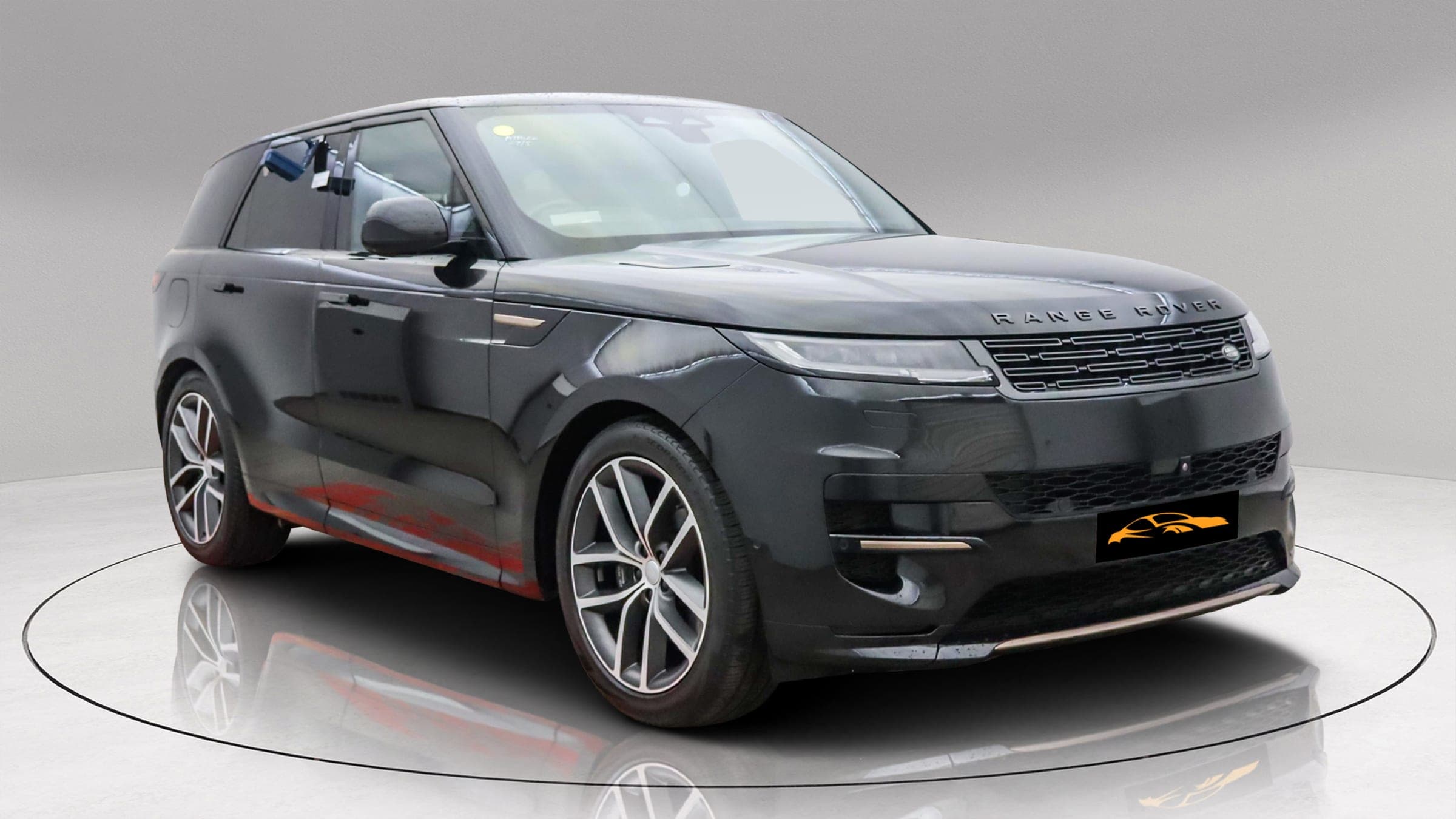 Range Rover Sport P400 Dynamic SE in Santorini Black, front three-quarter view
