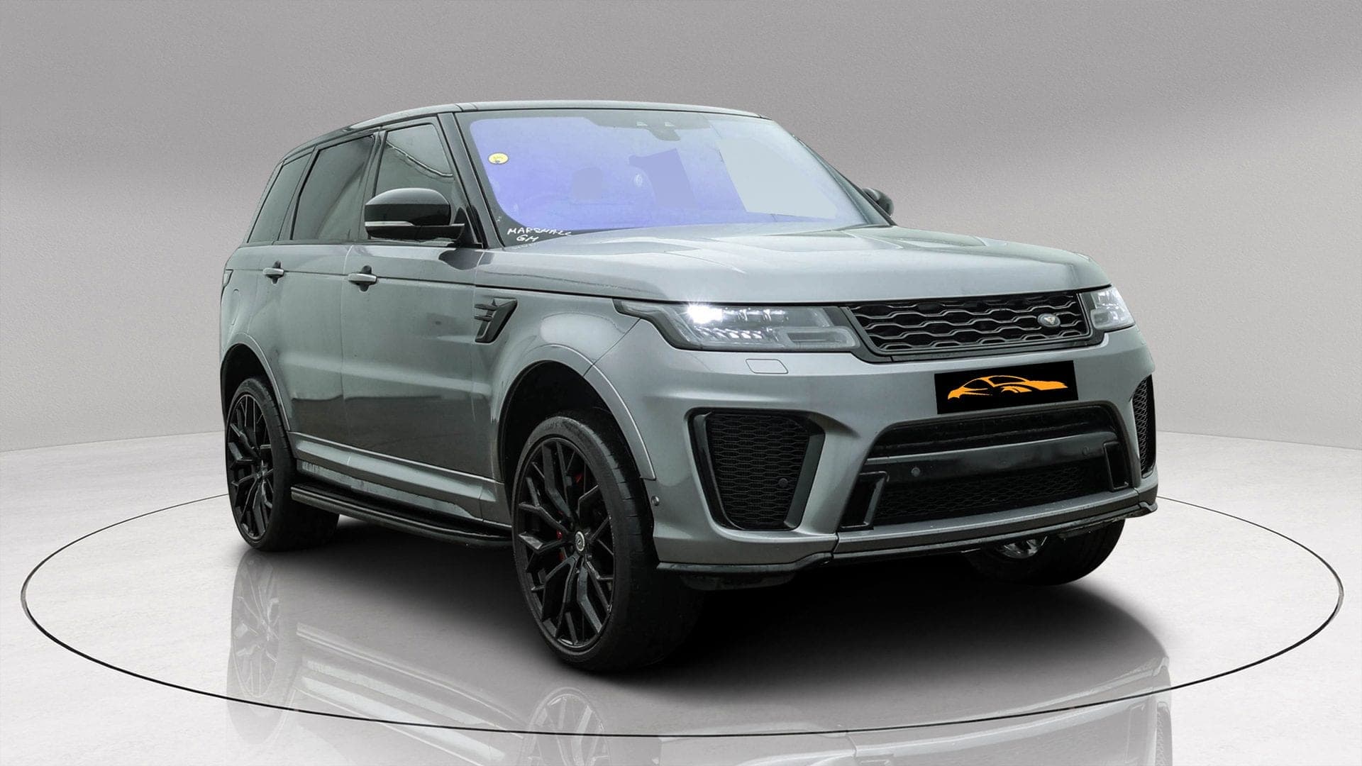 Range Rover Sport SVR in grey — front three-quarter view