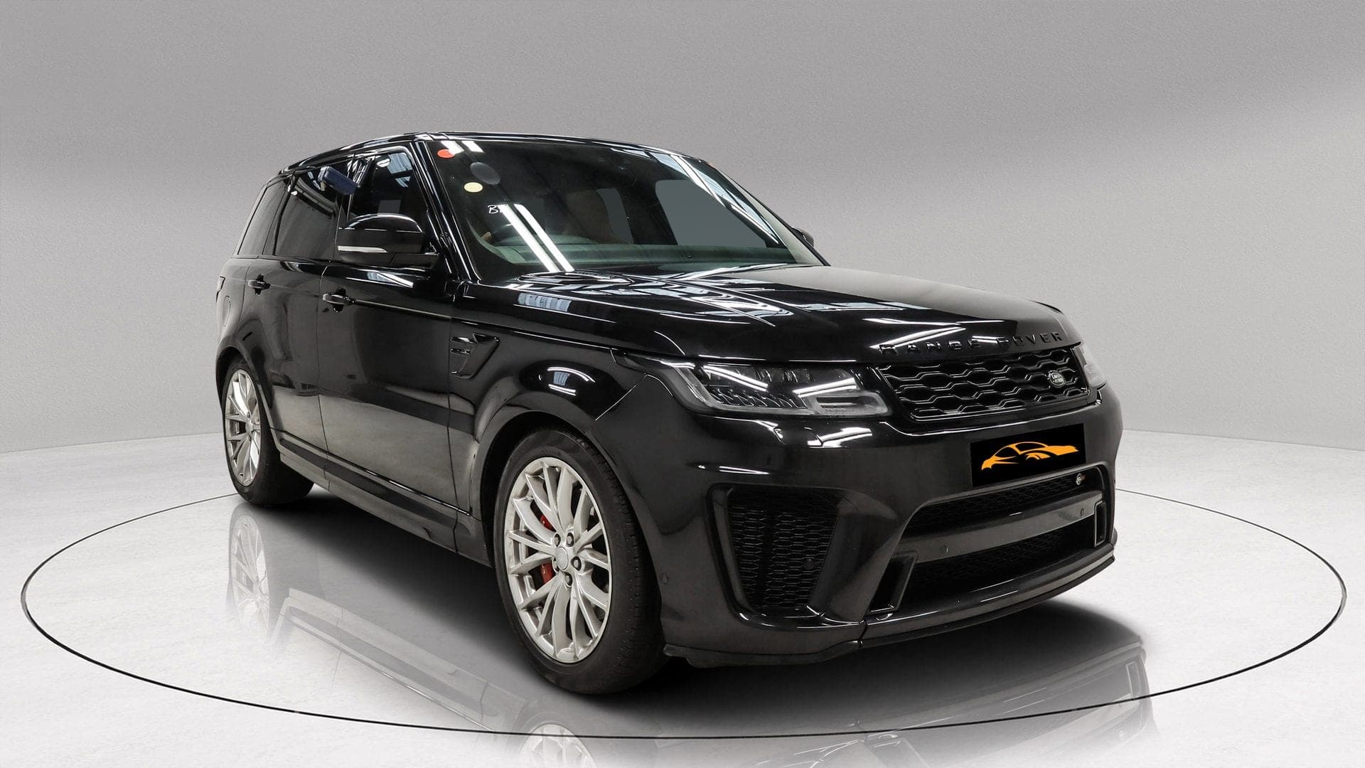 Range Rover Sport SVR in black — front three-quarter view